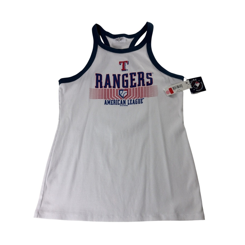 Soft as a Grape Texas Rangers MLB Tank Top XL White Navy Ribbed Racerback New